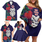 Maori Wheku Meri Kirihimete Personalised Family Matching Off Shoulder Short Dress and Hawaiian Shirt All Blue Indigenous Maori Motif - Aussie Hoodie