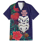 Maori Wheku Meri Kirihimete Personalised Family Matching Off Shoulder Short Dress and Hawaiian Shirt All Blue Indigenous Maori Motif - Aussie Hoodie