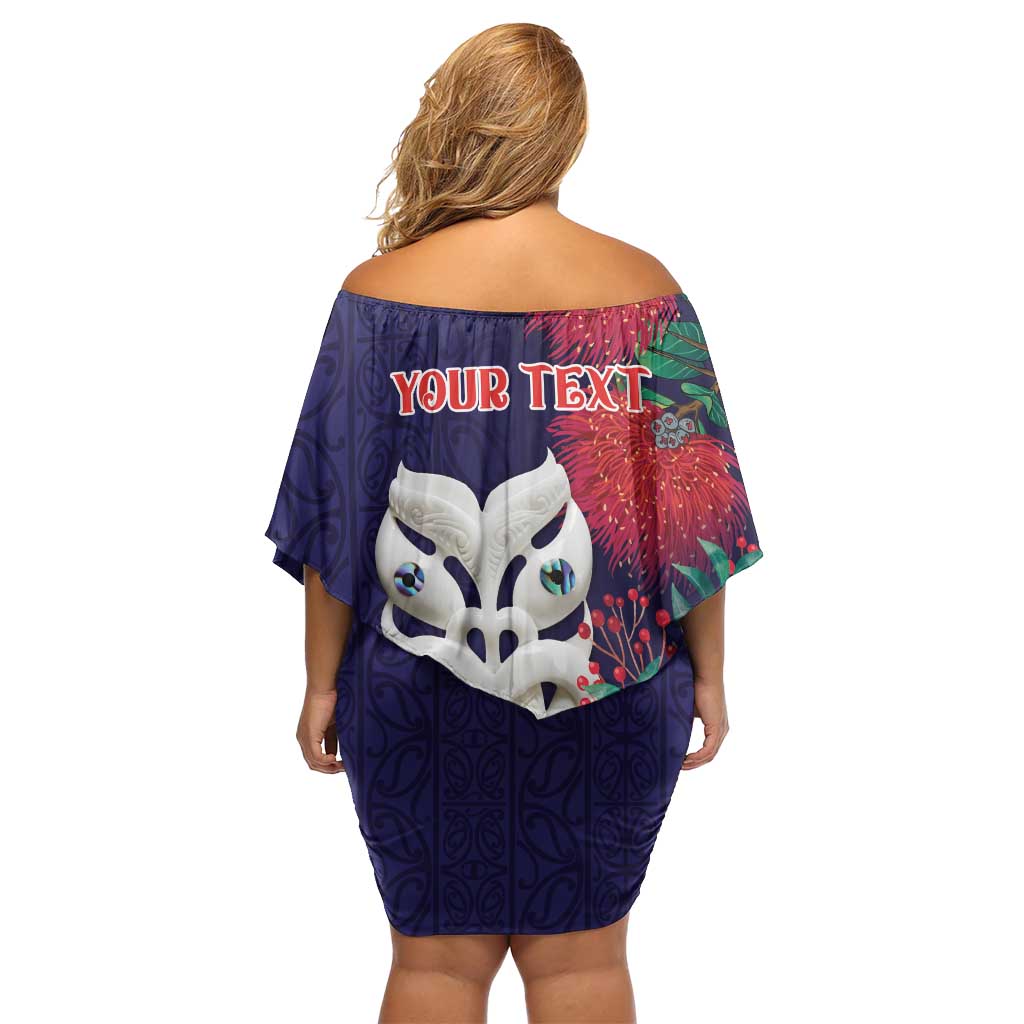 Maori Wheku Meri Kirihimete Personalised Family Matching Off Shoulder Short Dress and Hawaiian Shirt All Blue Indigenous Maori Motif - Aussie Hoodie