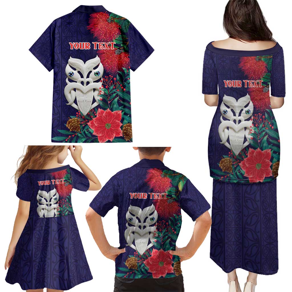 Maori Wheku Meri Kirihimete Personalised Family Matching Puletasi and Hawaiian Shirt All Blue Indigenous Maori Motif - Aussie Hoodie