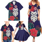 Maori Wheku Meri Kirihimete Personalised Family Matching Summer Maxi Dress and Hawaiian Shirt All Blue Indigenous Maori Motif - Aussie Hoodie