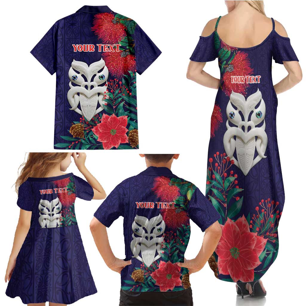 Maori Wheku Meri Kirihimete Personalised Family Matching Summer Maxi Dress and Hawaiian Shirt All Blue Indigenous Maori Motif - Aussie Hoodie