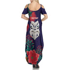 Maori Wheku Meri Kirihimete Personalised Family Matching Summer Maxi Dress and Hawaiian Shirt All Blue Indigenous Maori Motif - Aussie Hoodie