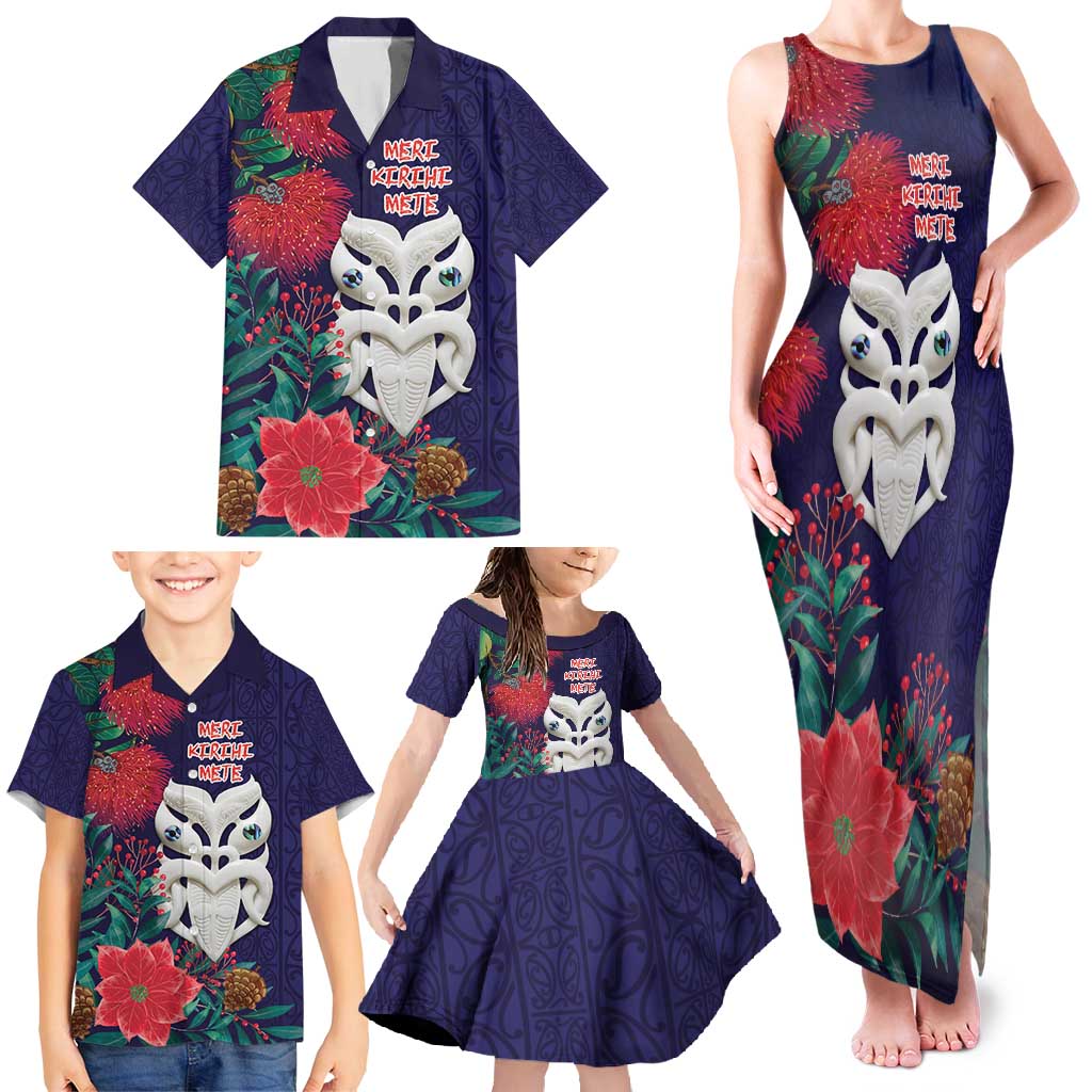 Maori Wheku Meri Kirihimete Personalised Family Matching Tank Maxi Dress and Hawaiian Shirt All Blue Indigenous Maori Motif - Aussie Hoodie