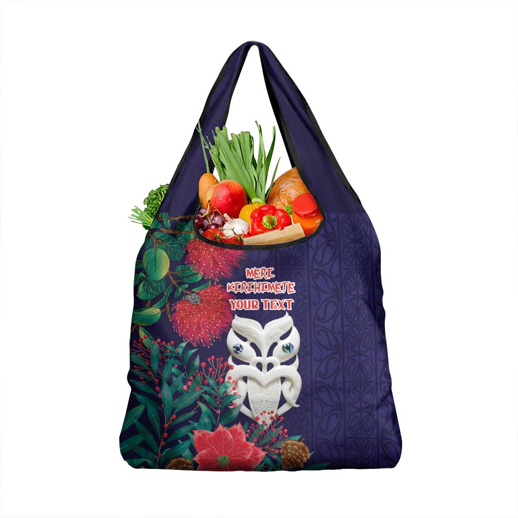 Maori Wheku Meri Kirihimete Personalised Grocery Bag All Blue Indigenous Maori Motif - Aussie Hoodie