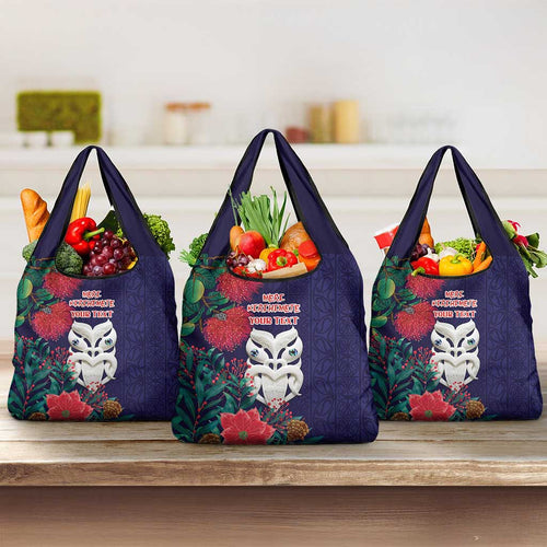 Maori Wheku Meri Kirihimete Personalised Grocery Bag All Blue Indigenous Maori Motif - Aussie Hoodie
