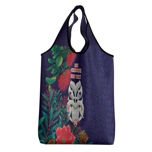 Maori Wheku Meri Kirihimete Personalised Grocery Bag All Blue Indigenous Maori Motif - Aussie Hoodie