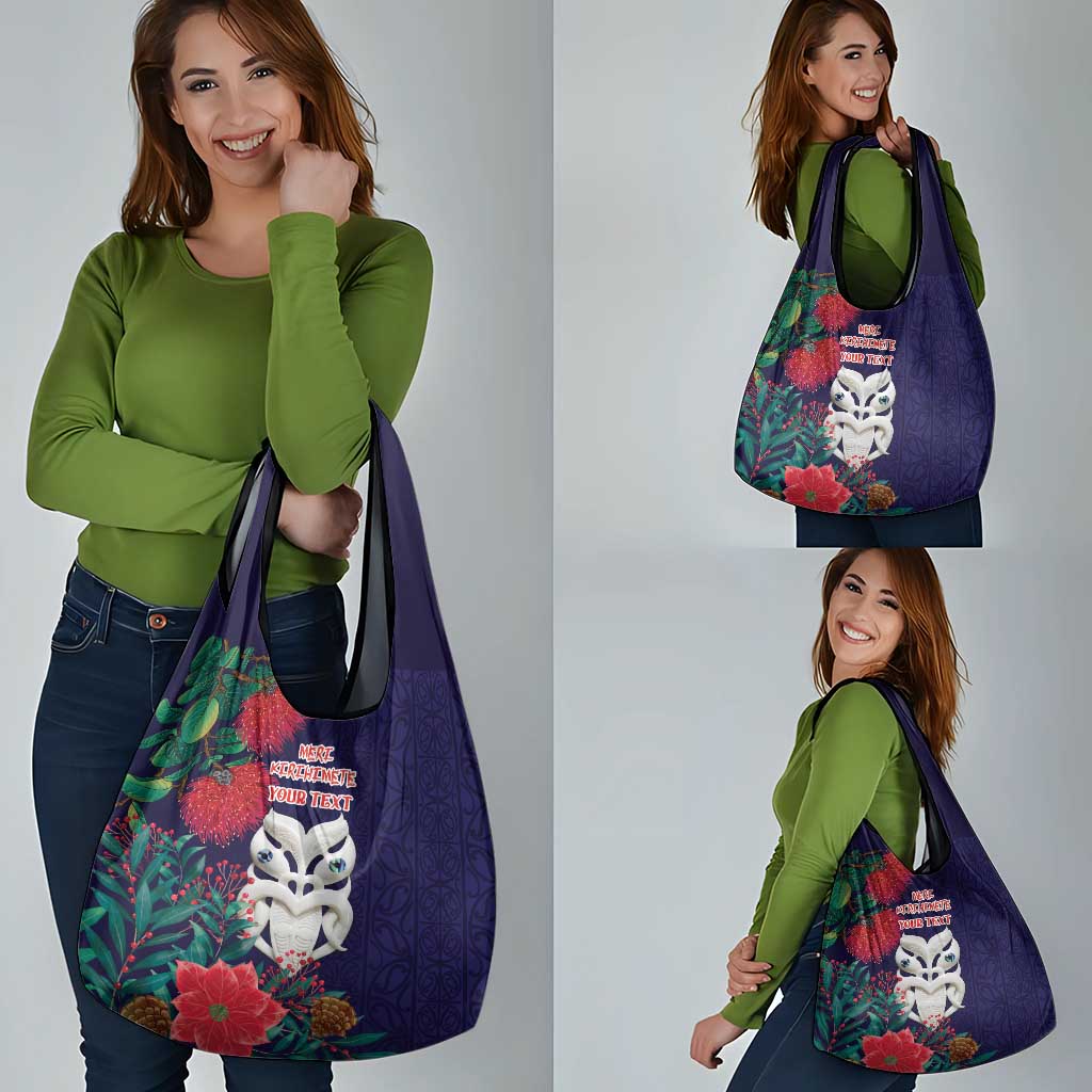 Maori Wheku Meri Kirihimete Personalised Grocery Bag All Blue Indigenous Maori Motif - Aussie Hoodie