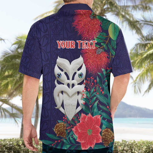 Maori Wheku Meri Kirihimete Personalised Hawaiian Shirt All Blue Indigenous Maori Motif - Aussie Hoodie