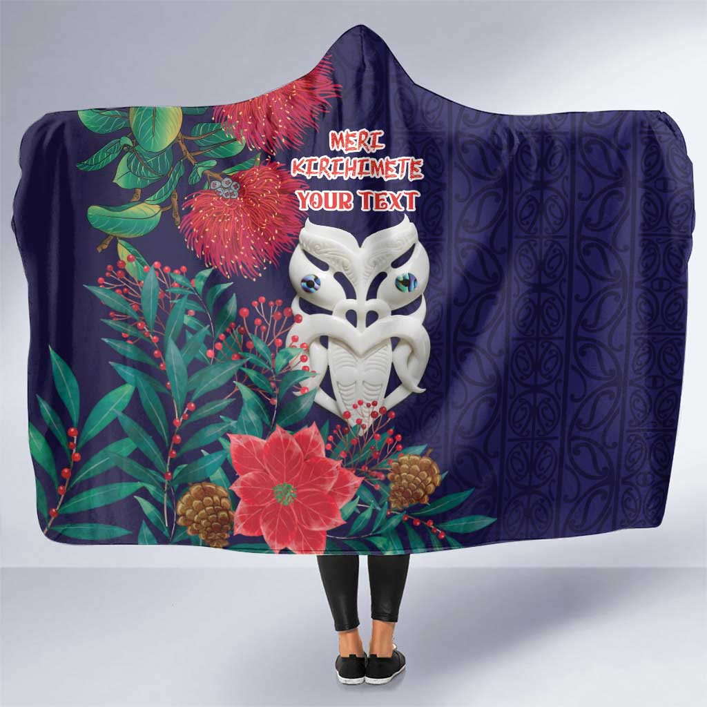 Maori Wheku Meri Kirihimete Personalised Hooded Blanket All Blue Indigenous Maori Motif - Aussie Hoodie