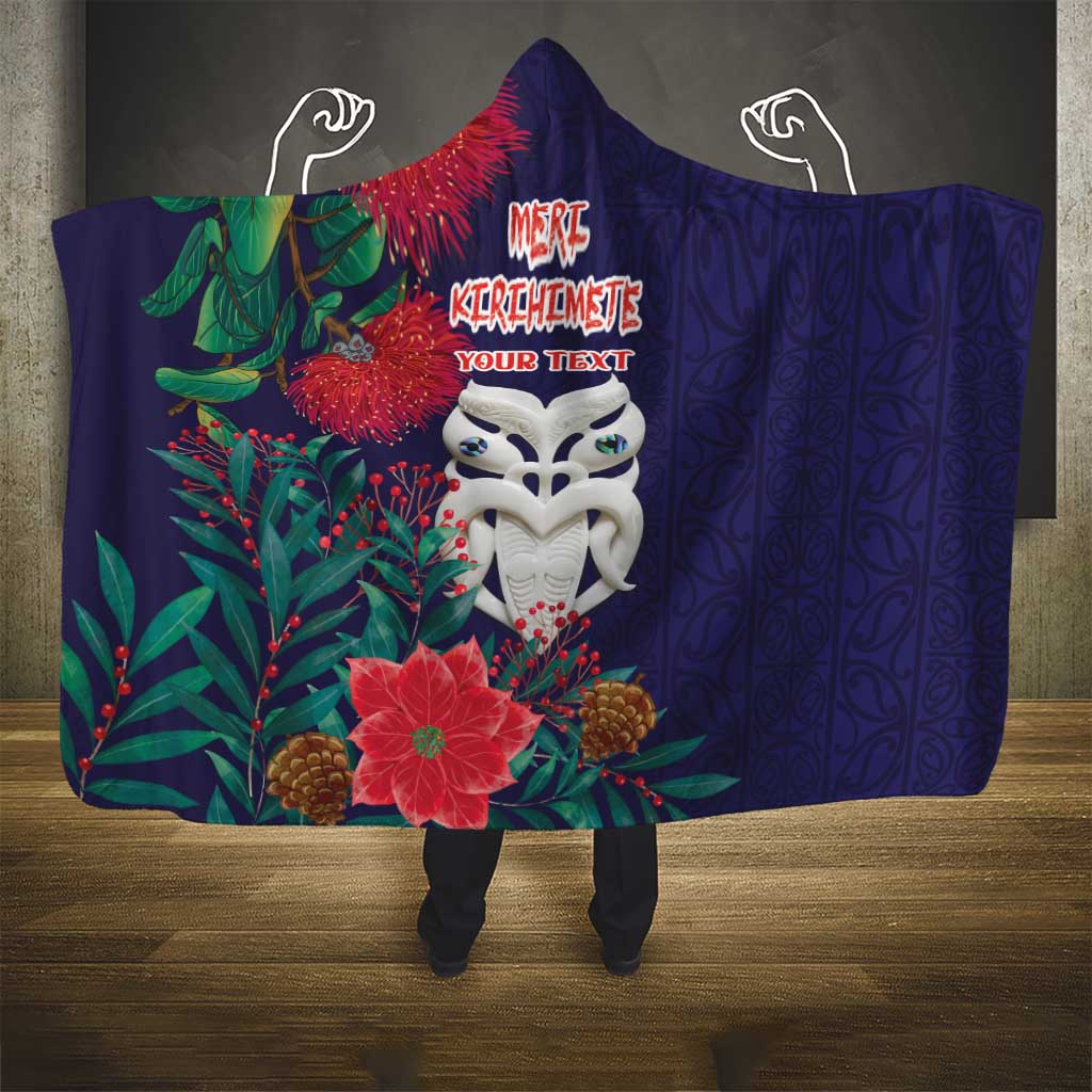 Maori Wheku Meri Kirihimete Personalised Hooded Blanket All Blue Indigenous Maori Motif - Aussie Hoodie