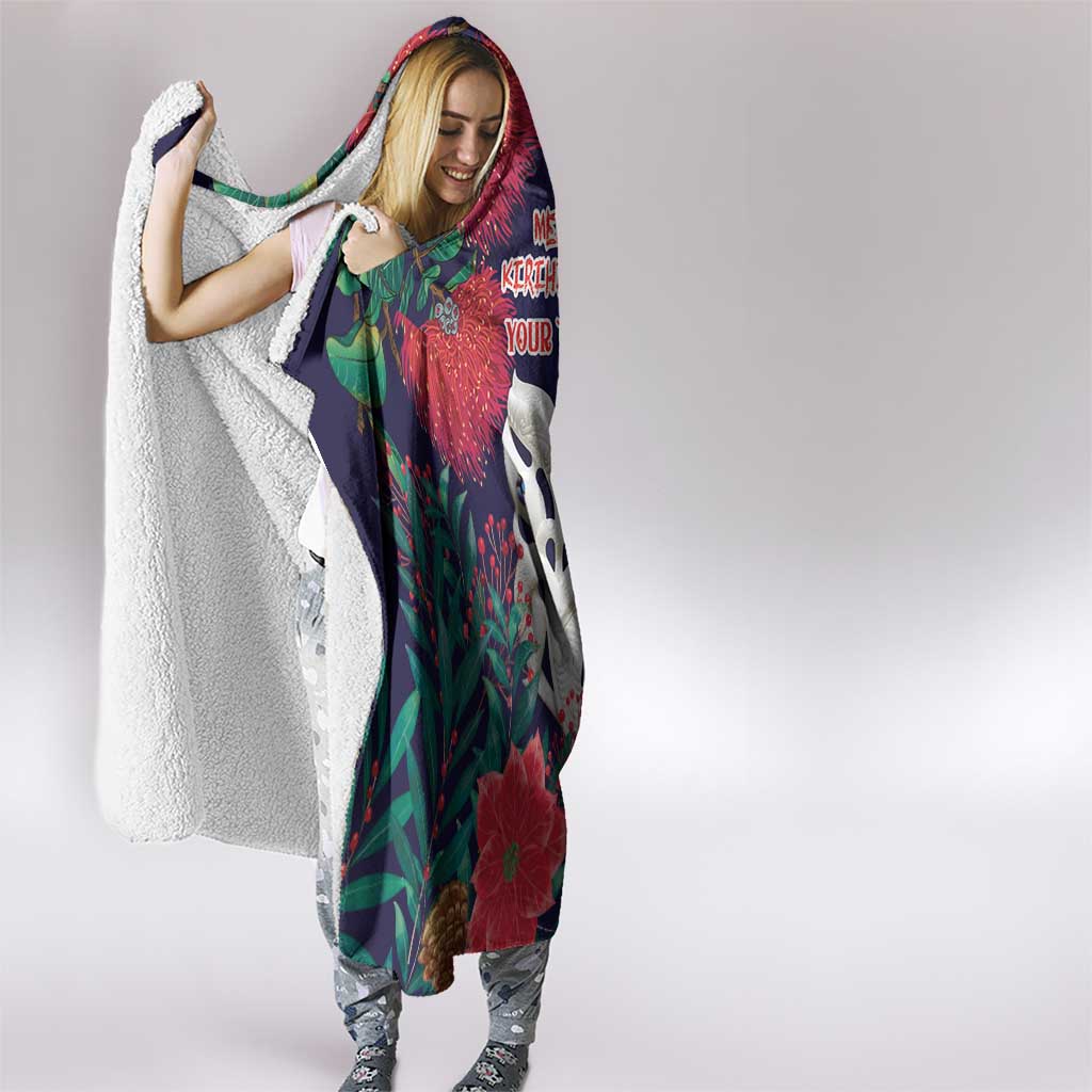 Maori Wheku Meri Kirihimete Personalised Hooded Blanket All Blue Indigenous Maori Motif - Aussie Hoodie