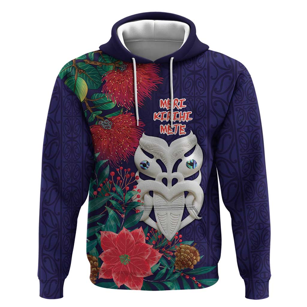 Maori Wheku Meri Kirihimete Personalised Hoodie All Blue Indigenous Maori Motif - Aussie Hoodie