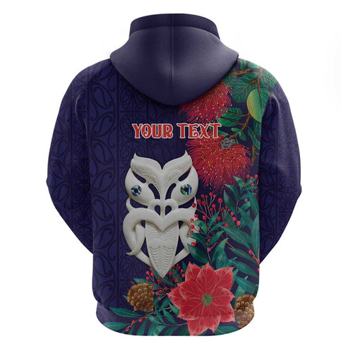 Maori Wheku Meri Kirihimete Personalised Hoodie All Blue Indigenous Maori Motif - Aussie Hoodie