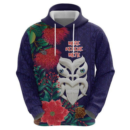 Maori Wheku Meri Kirihimete Personalised Hoodie All Blue Indigenous Maori Motif - Aussie Hoodie