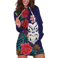 Maori Wheku Meri Kirihimete Personalised Hoodie Dress All Blue Indigenous Maori Motif - Aussie Hoodie