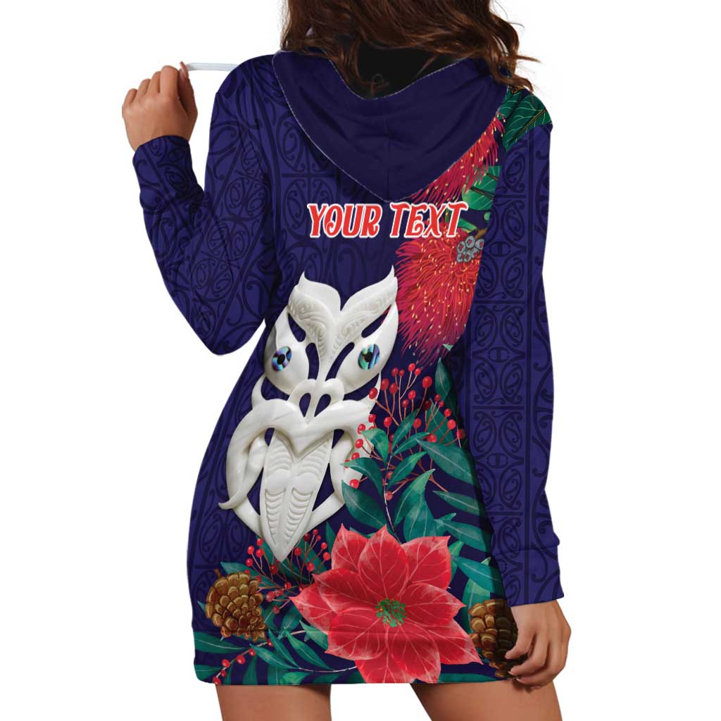Maori Wheku Meri Kirihimete Personalised Hoodie Dress All Blue Indigenous Maori Motif - Aussie Hoodie