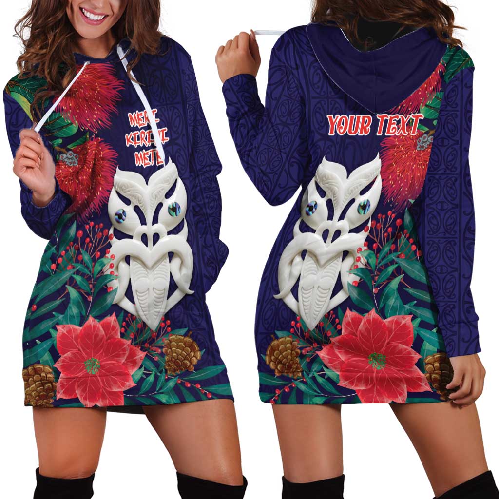 Maori Wheku Meri Kirihimete Personalised Hoodie Dress All Blue Indigenous Maori Motif - Aussie Hoodie