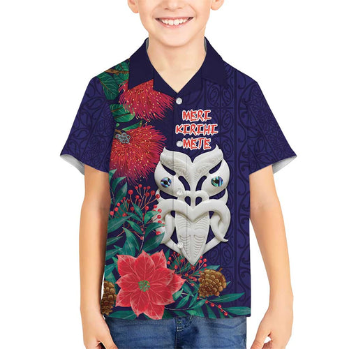 Maori Wheku Meri Kirihimete Personalised Kid Hawaiian Shirt All Blue Indigenous Maori Motif - Aussie Hoodie