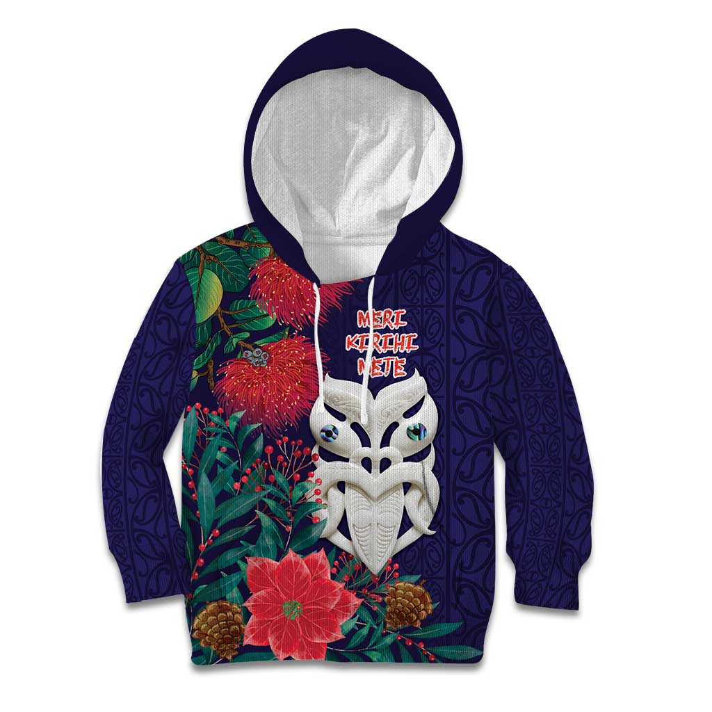 Maori Wheku Meri Kirihimete Personalised Kid Hoodie All Blue Indigenous Maori Motif - Aussie Hoodie