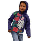 Maori Wheku Meri Kirihimete Personalised Kid Hoodie All Blue Indigenous Maori Motif - Aussie Hoodie