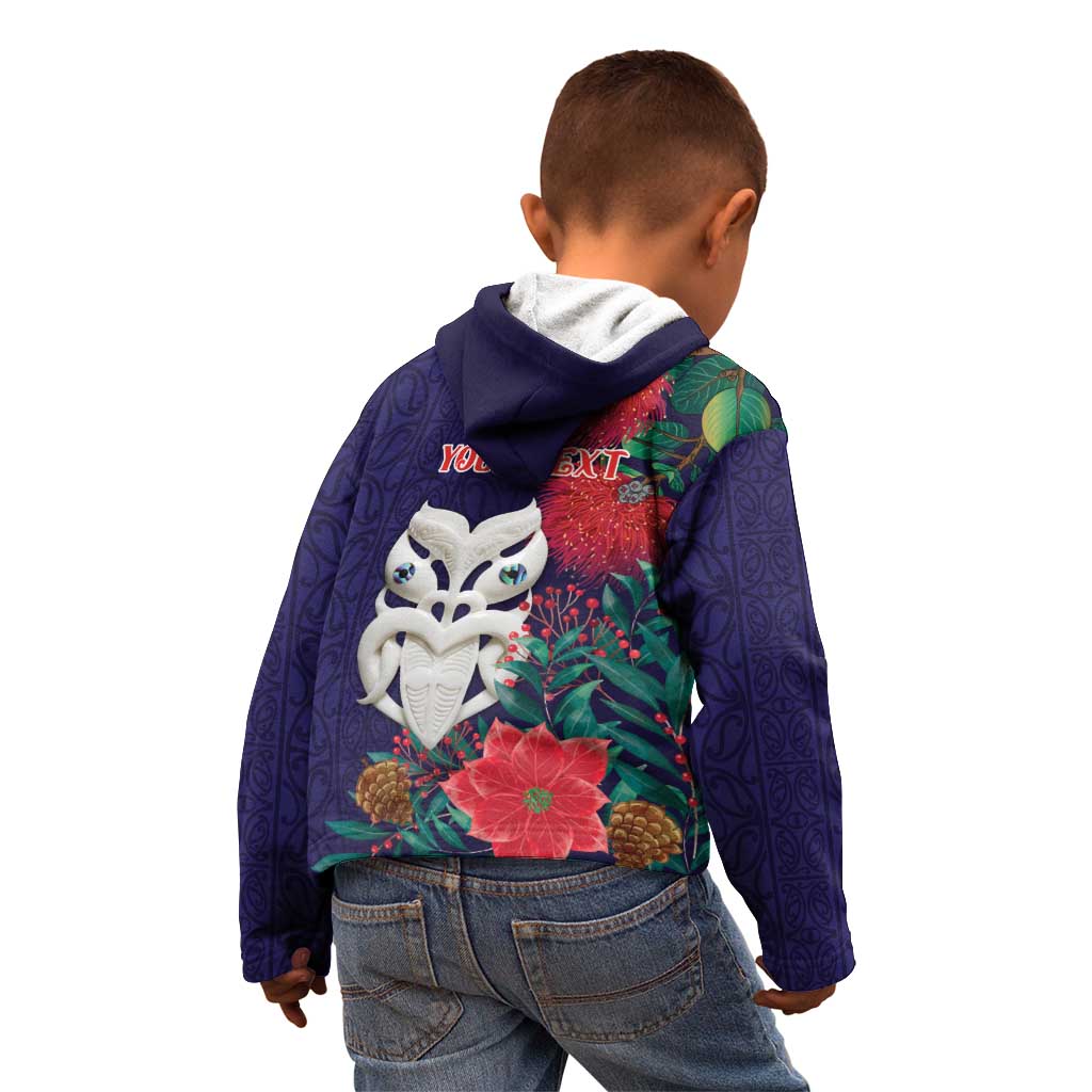 Maori Wheku Meri Kirihimete Personalised Kid Hoodie All Blue Indigenous Maori Motif - Aussie Hoodie