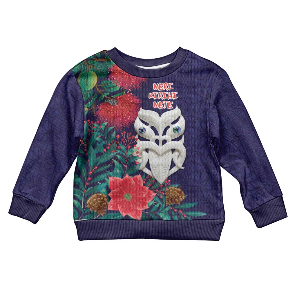 Maori Wheku Meri Kirihimete Personalised Kid Ugly Christmas Sweater All Blue Indigenous Maori Motif - Aussie Hoodie