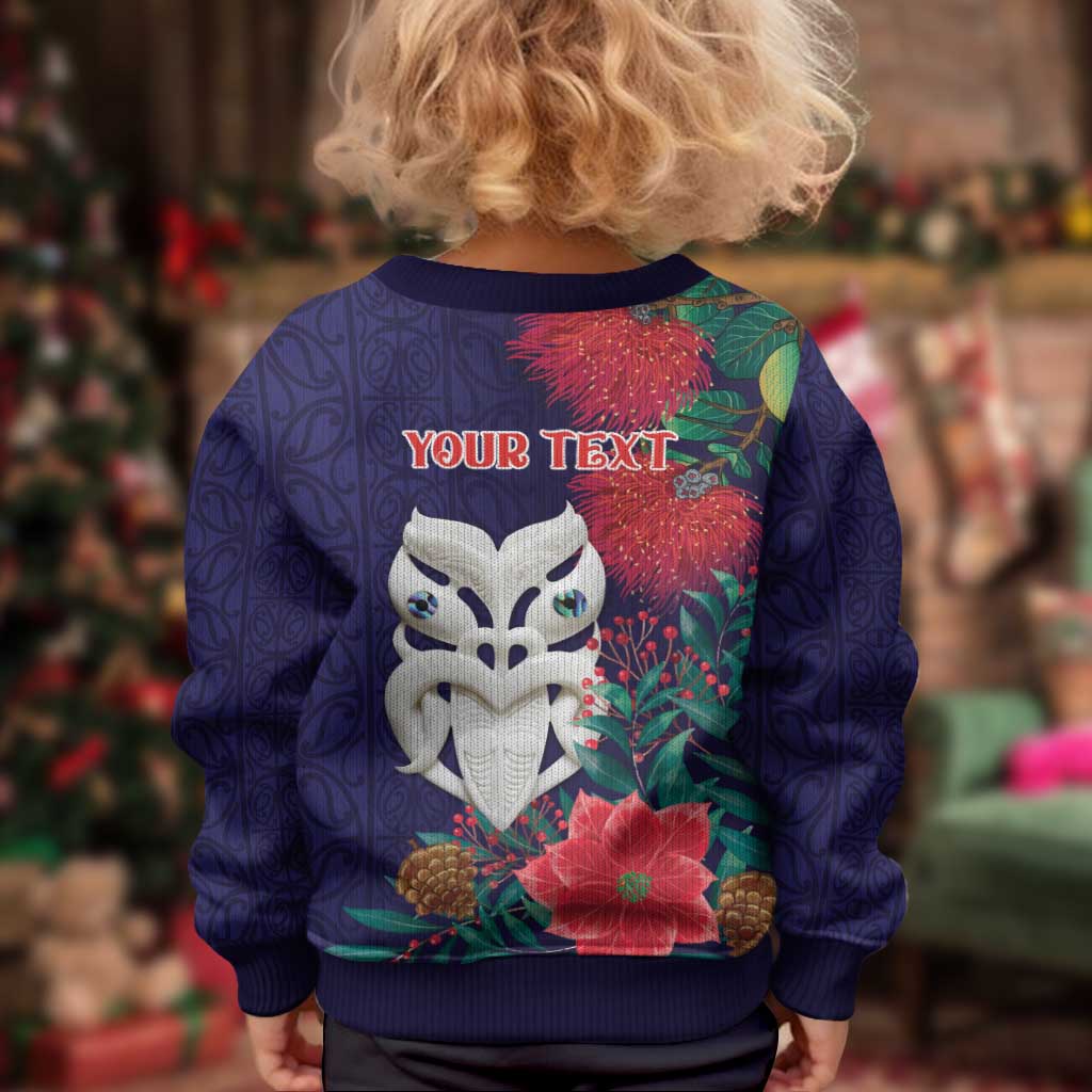 Maori Wheku Meri Kirihimete Personalised Kid Ugly Christmas Sweater All Blue Indigenous Maori Motif - Aussie Hoodie