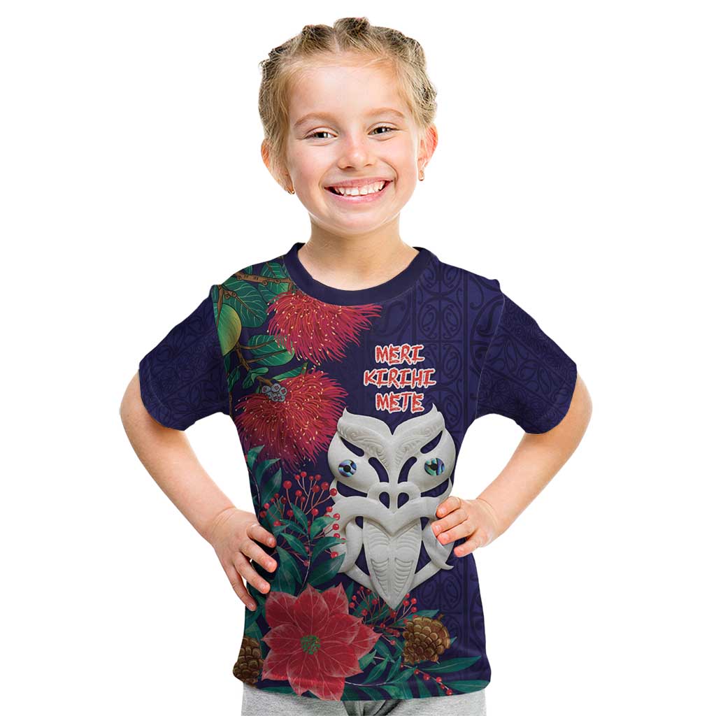 Maori Wheku Meri Kirihimete Personalised Kid T Shirt All Blue Indigenous Maori Motif - Aussie Hoodie