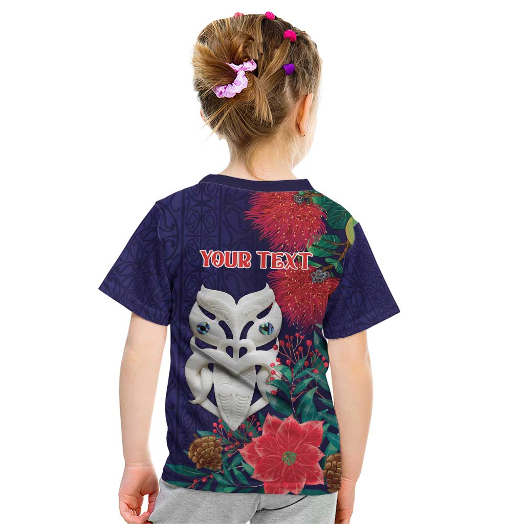 Maori Wheku Meri Kirihimete Personalised Kid T Shirt All Blue Indigenous Maori Motif - Aussie Hoodie