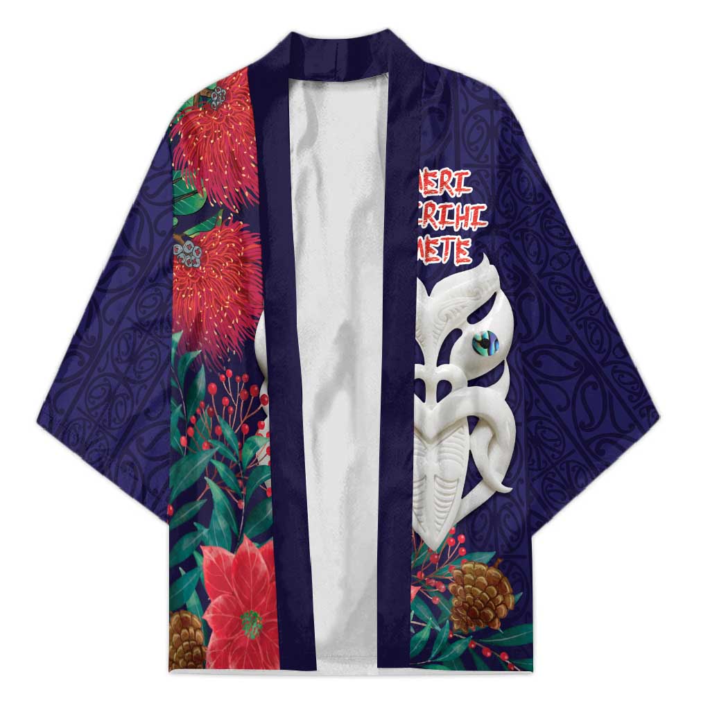 Maori Wheku Meri Kirihimete Personalised Kimono All Blue Indigenous Maori Motif - Aussie Hoodie