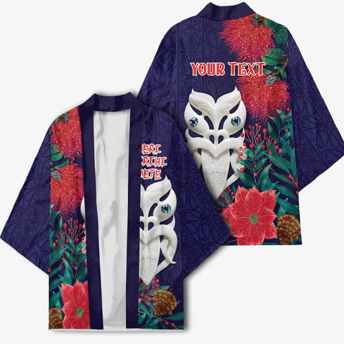 Maori Wheku Meri Kirihimete Personalised Kimono All Blue Indigenous Maori Motif - Aussie Hoodie