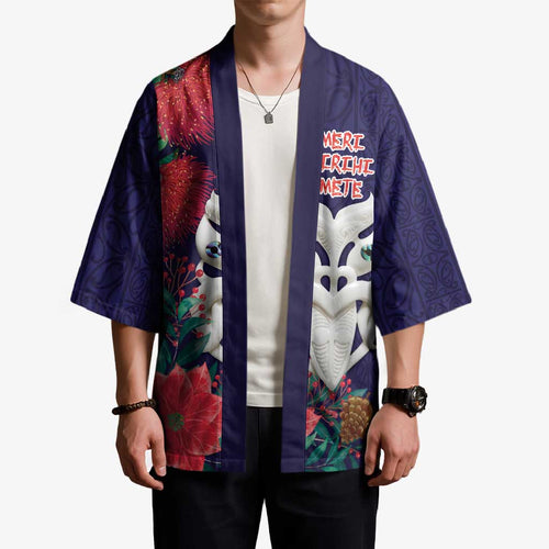 Maori Wheku Meri Kirihimete Personalised Kimono All Blue Indigenous Maori Motif - Aussie Hoodie