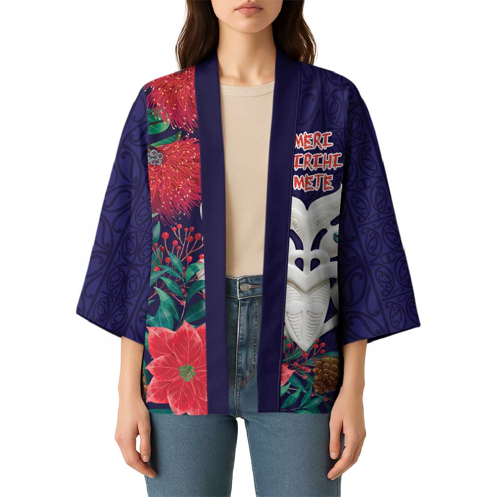 Maori Wheku Meri Kirihimete Personalised Kimono All Blue Indigenous Maori Motif - Aussie Hoodie