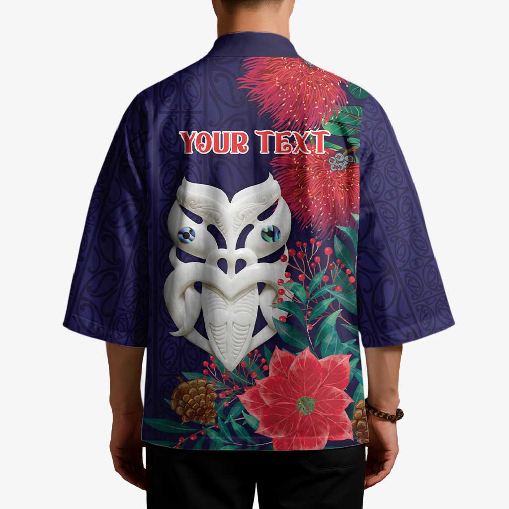Maori Wheku Meri Kirihimete Personalised Kimono All Blue Indigenous Maori Motif - Aussie Hoodie