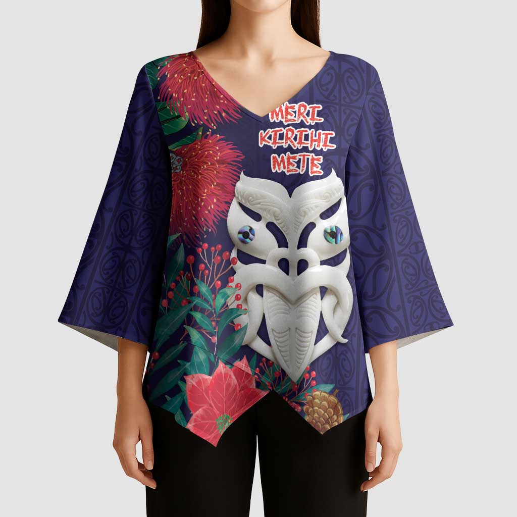 Maori Wheku Meri Kirihimete Personalised Kimono Sleeve Blouse All Blue Indigenous Maori Motif - Aussie Hoodie