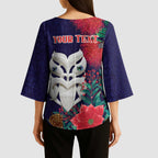 Maori Wheku Meri Kirihimete Personalised Kimono Sleeve Blouse All Blue Indigenous Maori Motif - Aussie Hoodie
