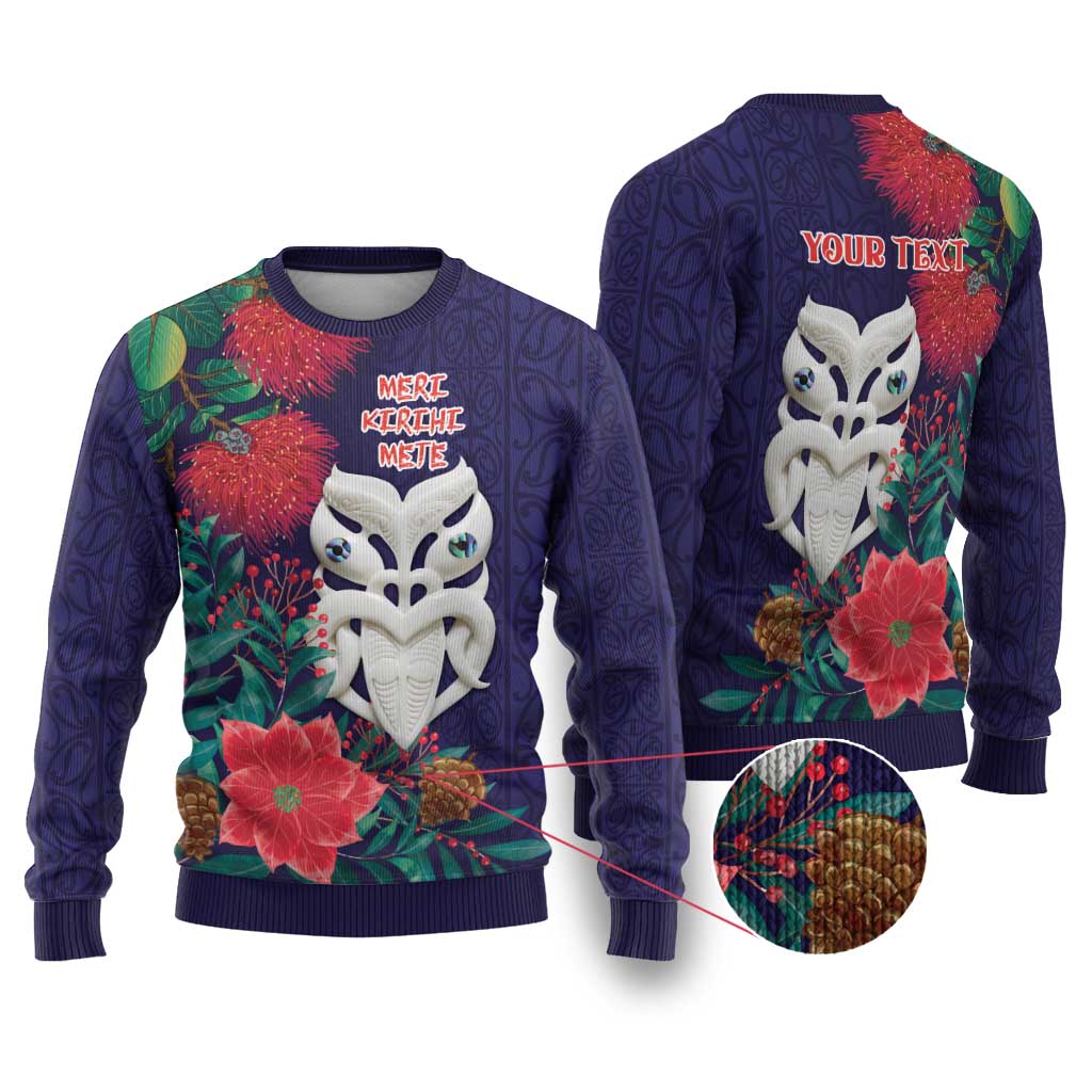Maori Wheku Meri Kirihimete Personalised Ugly Christmas Sweater All Blue Indigenous Maori Motif - Aussie Hoodie