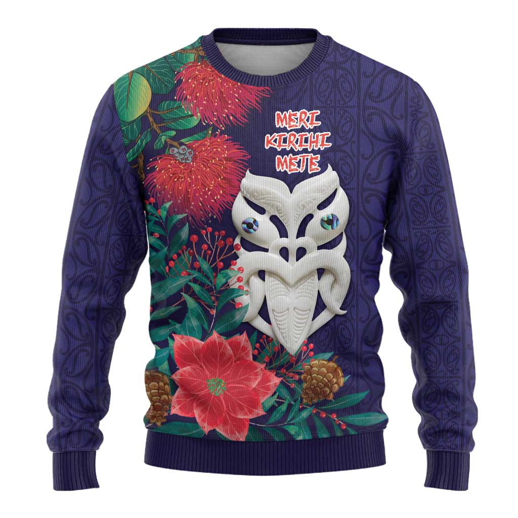 Maori Wheku Meri Kirihimete Personalised Ugly Christmas Sweater All Blue Indigenous Maori Motif - Aussie Hoodie