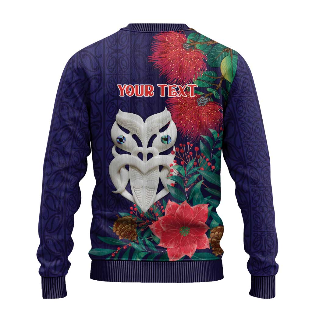 Maori Wheku Meri Kirihimete Personalised Ugly Christmas Sweater All Blue Indigenous Maori Motif - Aussie Hoodie