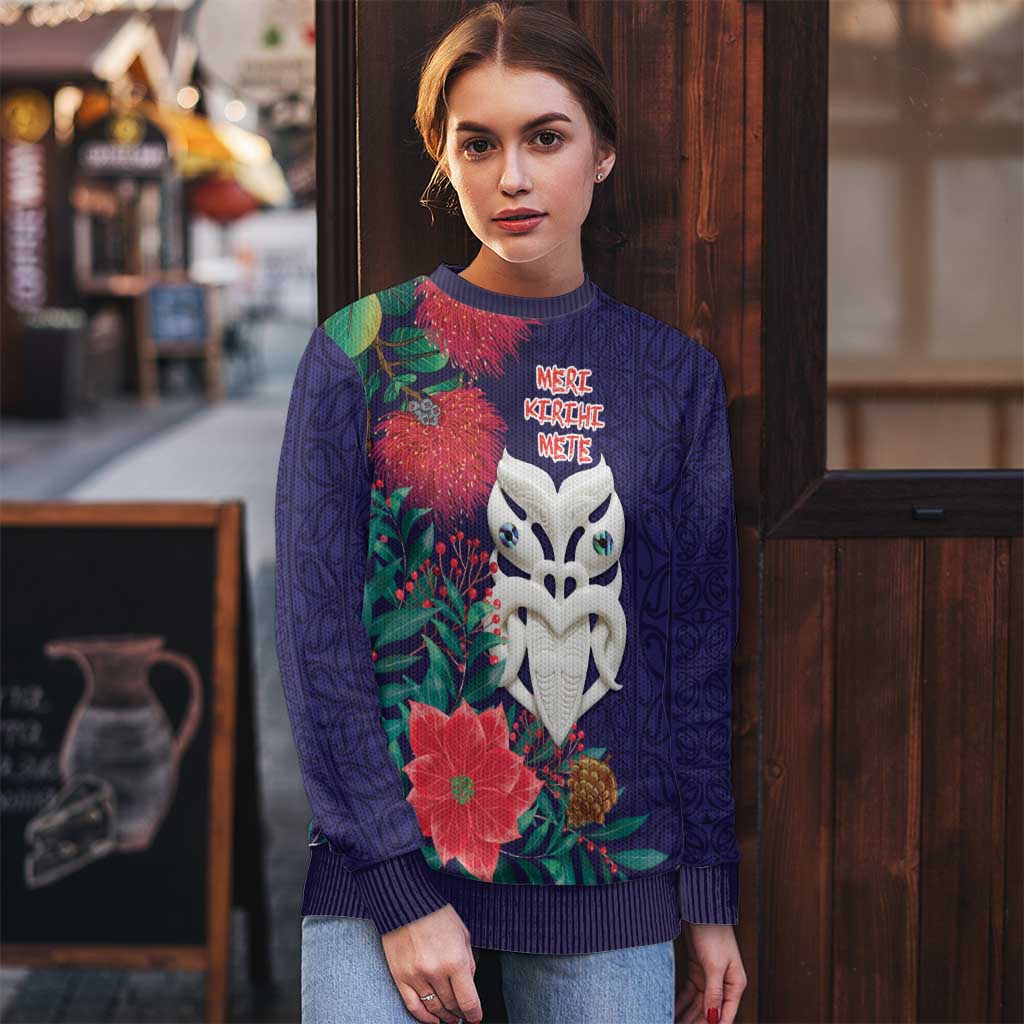 Maori Wheku Meri Kirihimete Personalised Ugly Christmas Sweater All Blue Indigenous Maori Motif - Aussie Hoodie