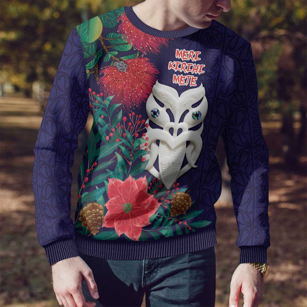 Maori Wheku Meri Kirihimete Personalised Ugly Christmas Sweater All Blue Indigenous Maori Motif - Aussie Hoodie