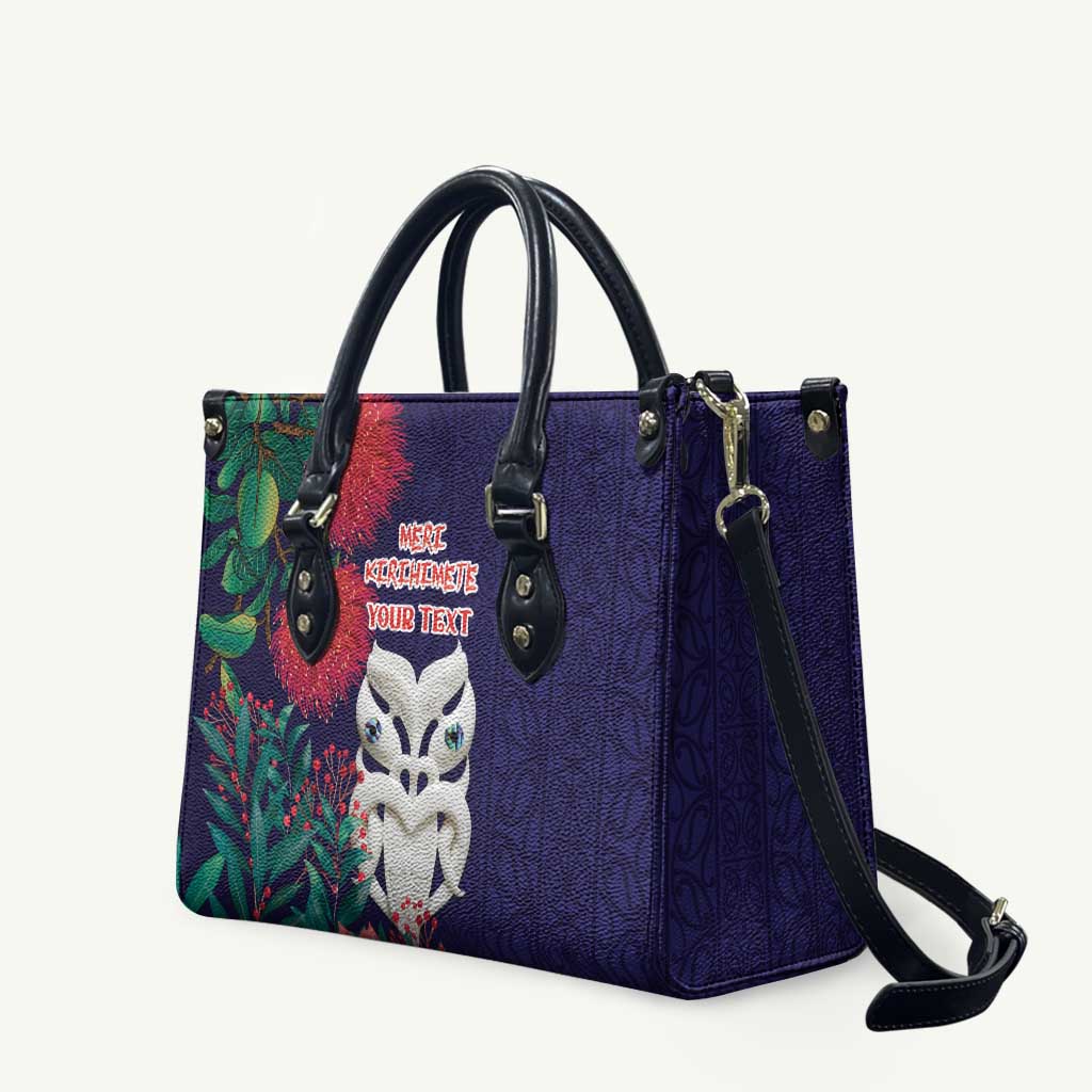 Maori Wheku Meri Kirihimete Personalised Leather Bag All Blue Indigenous Maori Motif - Aussie Hoodie