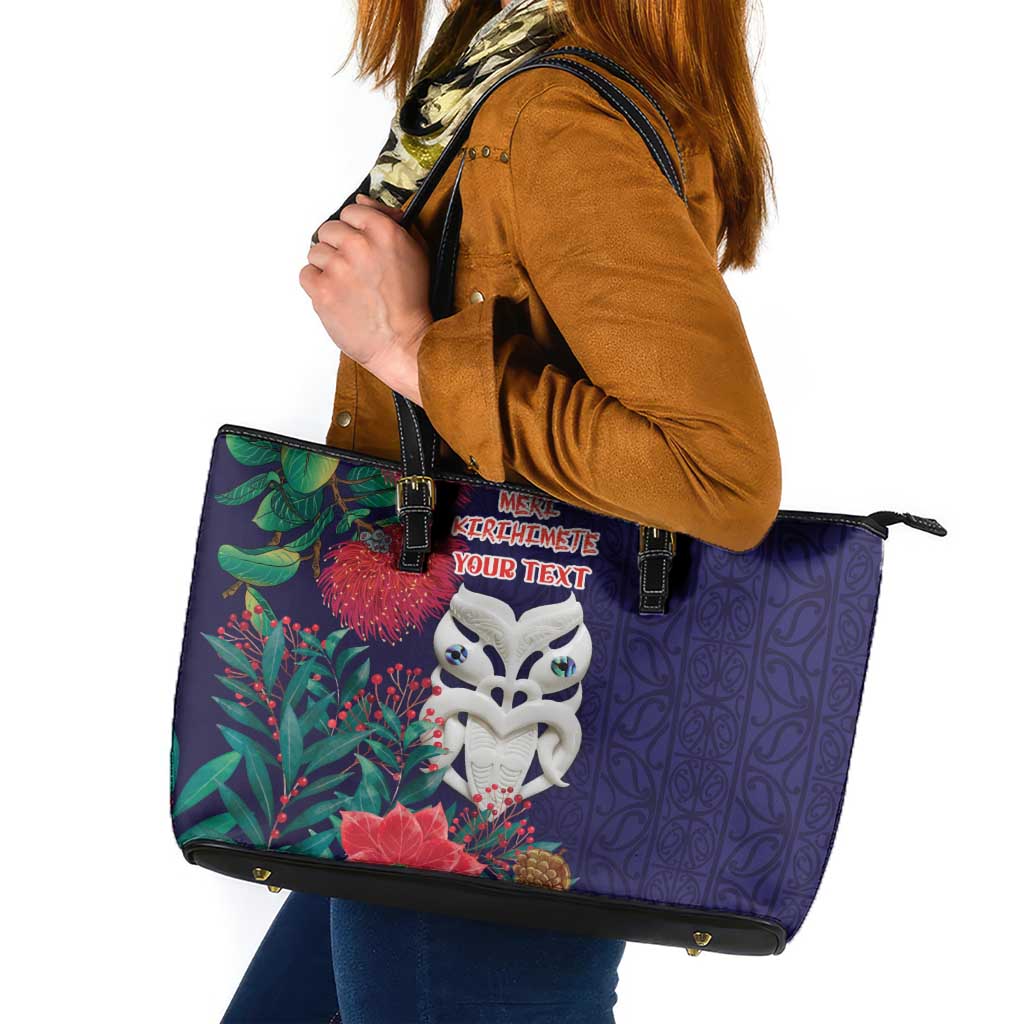 Maori Wheku Meri Kirihimete Personalised Leather Tote Bag All Blue Indigenous Maori Motif - Aussie Hoodie