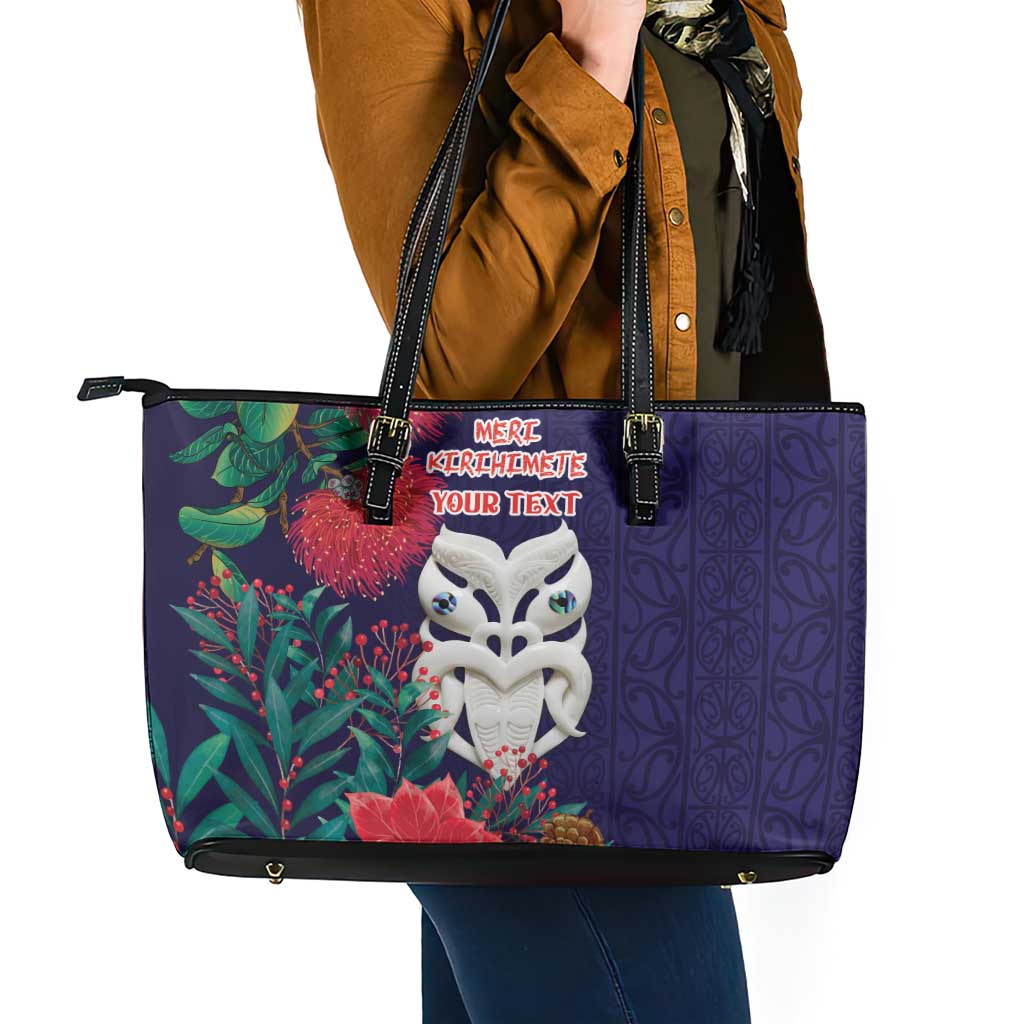 Maori Wheku Meri Kirihimete Personalised Leather Tote Bag All Blue Indigenous Maori Motif - Aussie Hoodie
