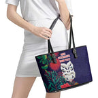 Maori Wheku Meri Kirihimete Personalised Leather Tote Bag All Blue Indigenous Maori Motif - Aussie Hoodie
