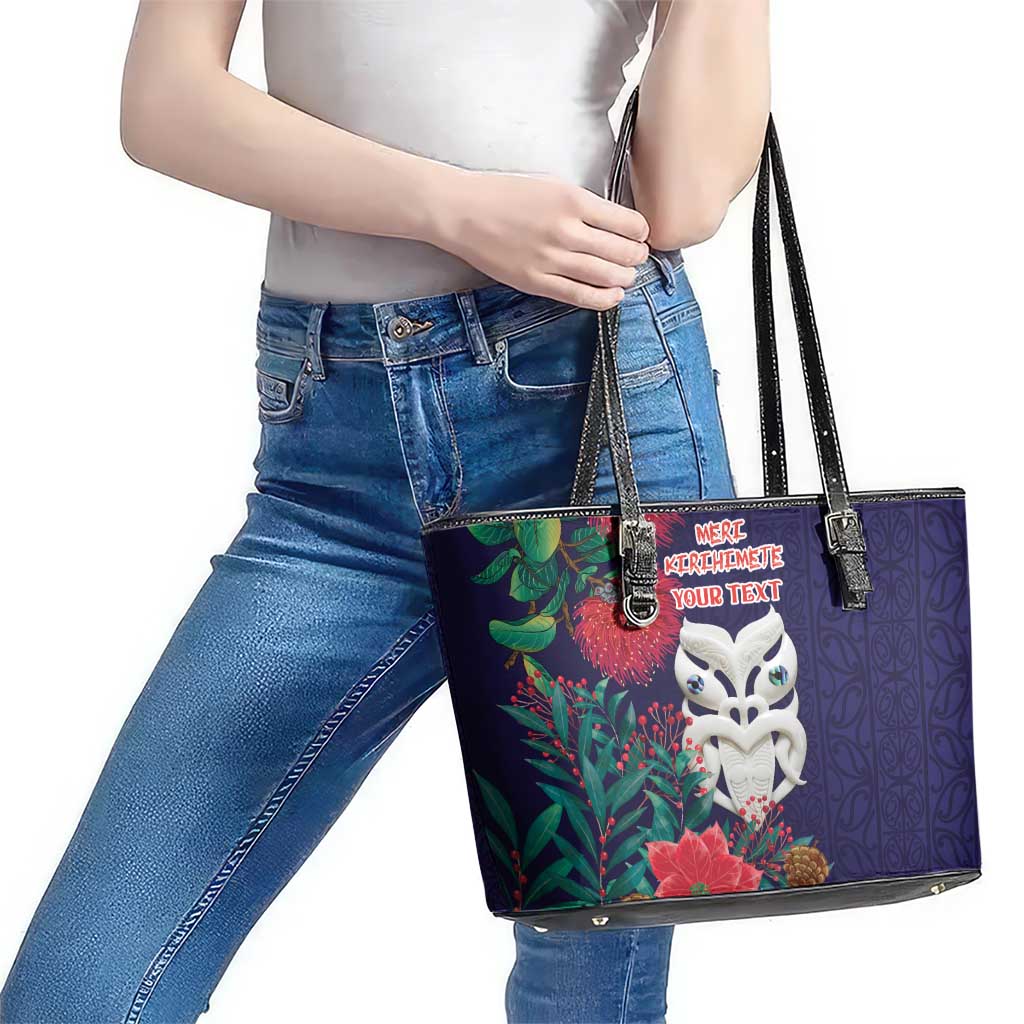 Maori Wheku Meri Kirihimete Personalised Leather Tote Bag All Blue Indigenous Maori Motif - Aussie Hoodie