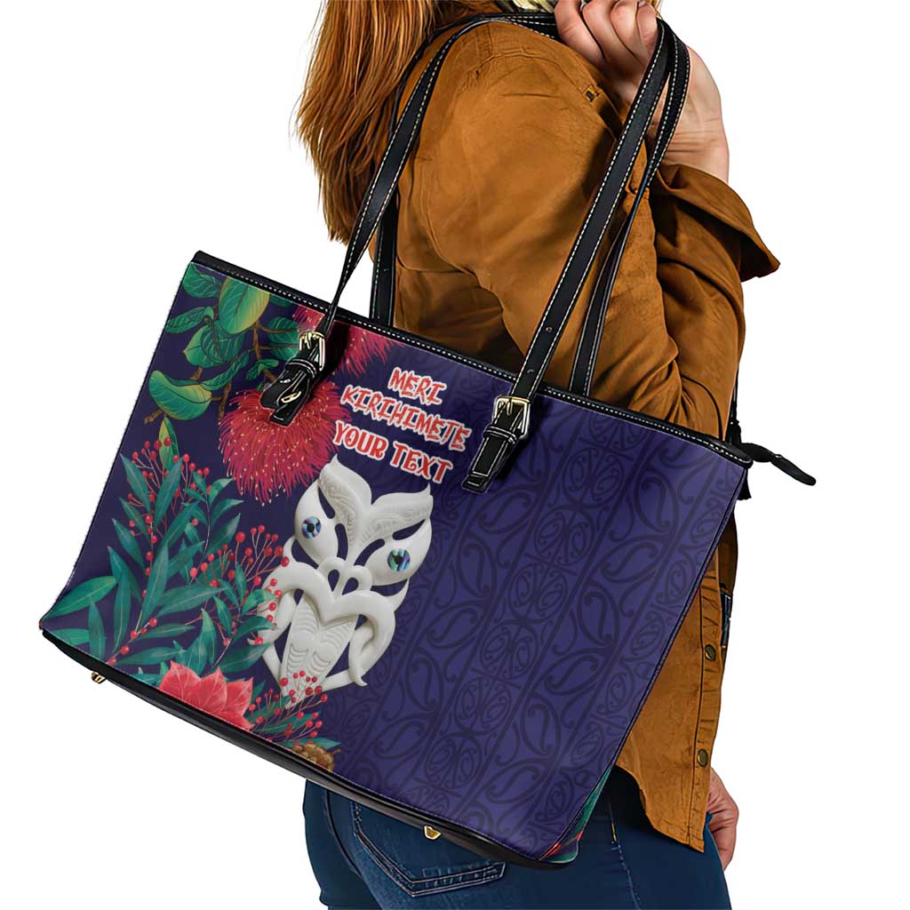 Maori Wheku Meri Kirihimete Personalised Leather Tote Bag All Blue Indigenous Maori Motif - Aussie Hoodie