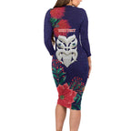 Maori Wheku Meri Kirihimete Personalised Long Sleeve Bodycon Dress All Blue Indigenous Maori Motif - Aussie Hoodie