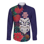 Maori Wheku Meri Kirihimete Personalised Long Sleeve Button Shirt All Blue Indigenous Maori Motif - Aussie Hoodie
